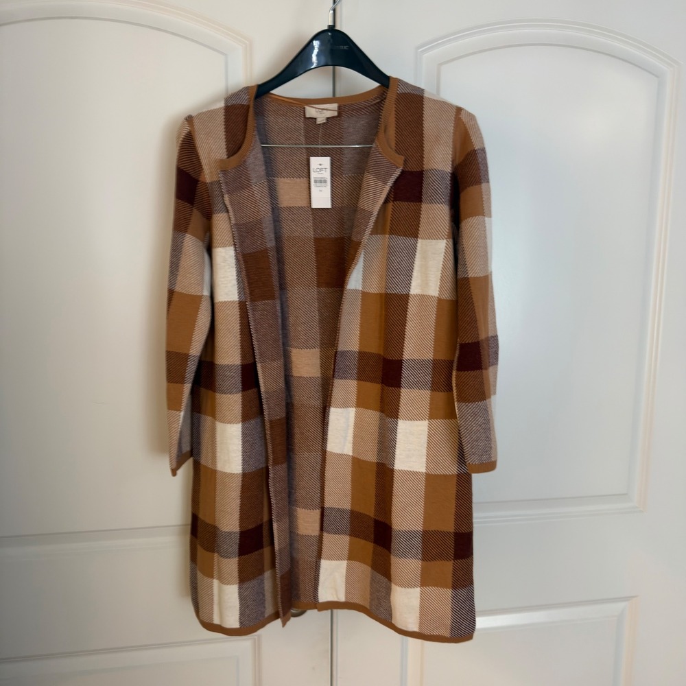 Loft Outlet Womens Brown Plaid Open Front Longline Cardigan Sweater 30049802 M